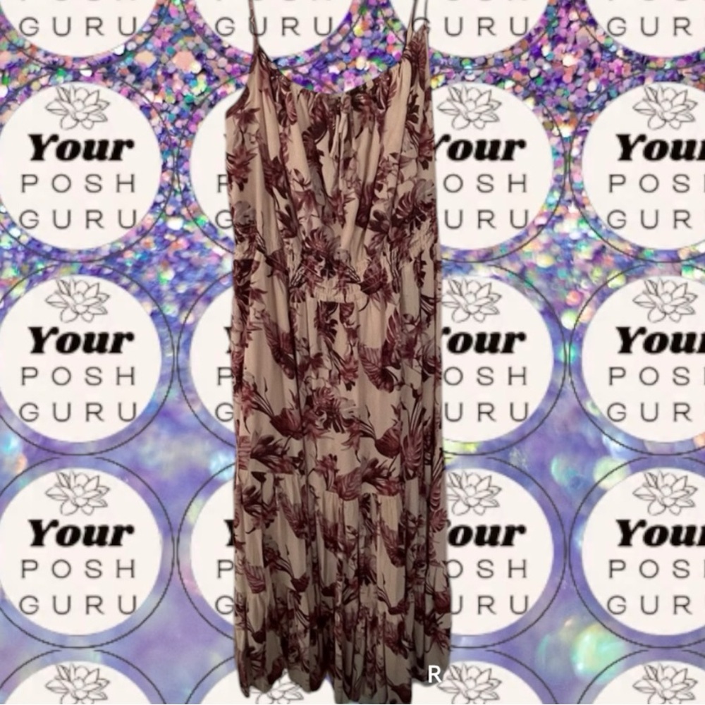 🆓DONATING ASAP M/L🍌 Banana Republic maxi sun dress tropical leaf vacation